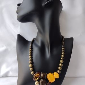 Vintage NR Yellow Brown Beaded Necklace 1980'S